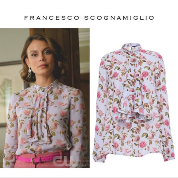 FRANCESCO SCOGNAMIGLIO Floral Ruffle-Front Top - Picture 1 of 8